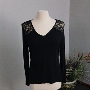 George Women's Black Blouse with Lace Shoulders